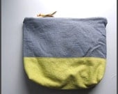 Natural Linen Color Block Clutch //  Zipper Pouch // Toiletries Bag / Mothers Day Gift