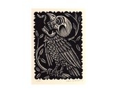 Skull Vulture Harpy Linoleum Block Print