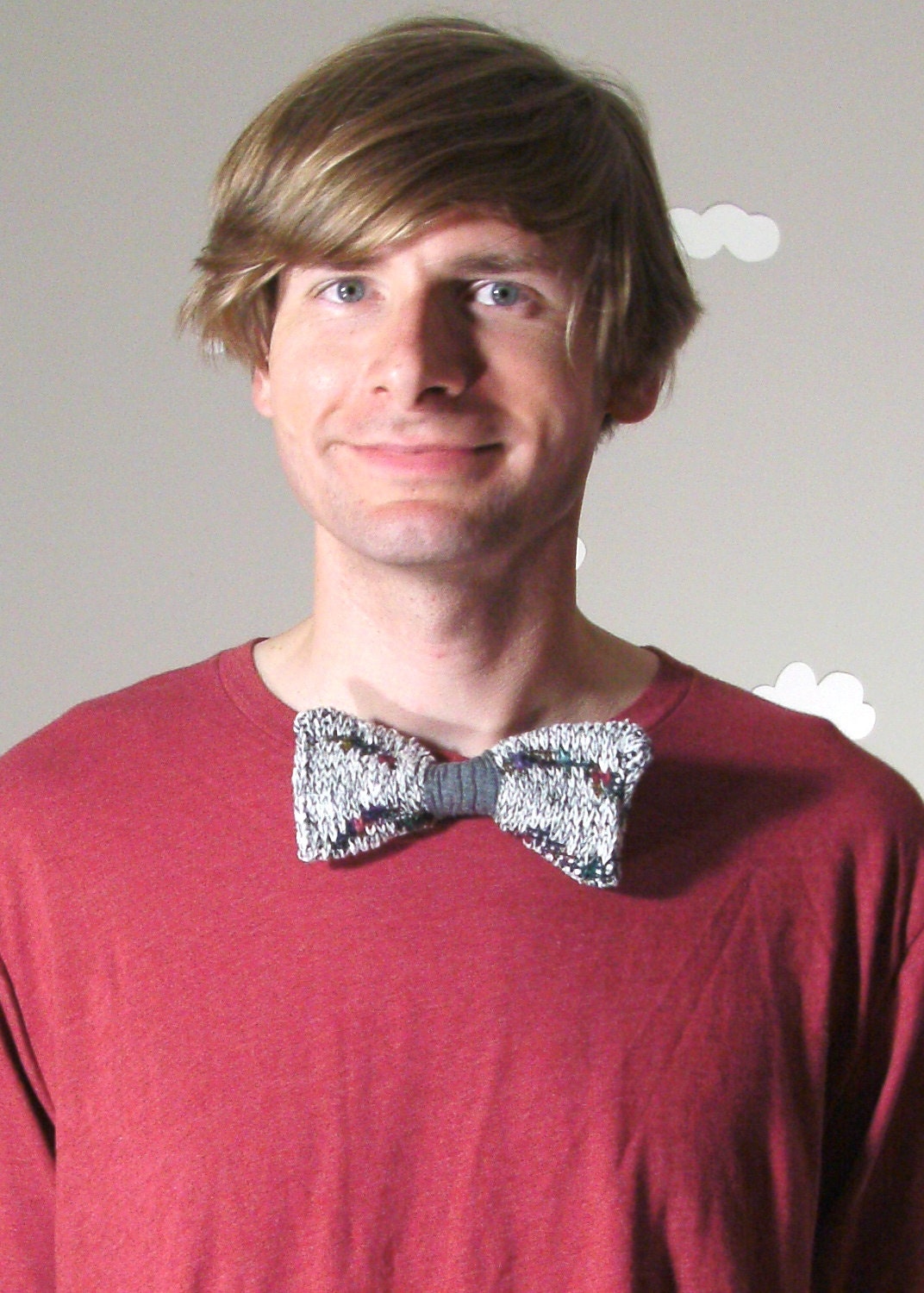 Handmade bow tie sweater upcycled knit white multi chunky rustic clip on A PERFECT GENT