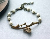 A Golden Pinecone Branch Twig Oxidized Brass Bracelet. Nature Inspired Bracelet. For Wife. For Sister. Wedding Bracelet. Bridesmaid Gift.