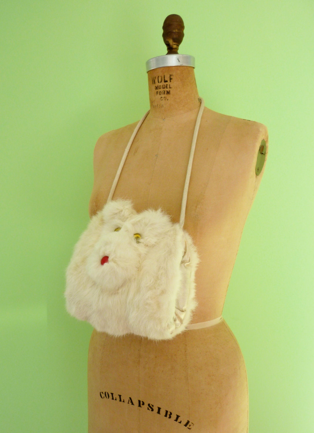 Vintage White Rabbit Fur Muff 1950s Puppy Dog Bunny Glove Hand Warmer