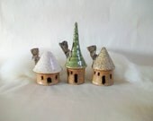 Fairy Houses - Set of 3 - Handmade, Wheel Thrown