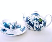 Peacock Feathers 3 Piece Tea Set