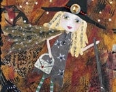 Original Art Painting - DOMESTIC WITCH  1st one in Series - 9 x 12 Original Mixed Media Art on Canvas