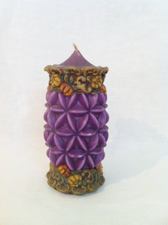 Large vintage German handmade pillar candle purple by Comforte