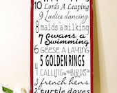 12 Days of Christmas - Typography Word Art Sign -Vintage Distressed Style
