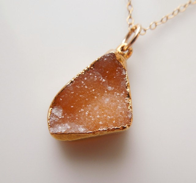 Druzy Necklace in Burnt Orange, Drusy Quartz