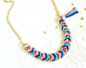 Carnival Candy - 3 Looks In 1 - Bracelet Turned Necklace - Chevron Braided Modern Friendship Bracelet - Gold Chain