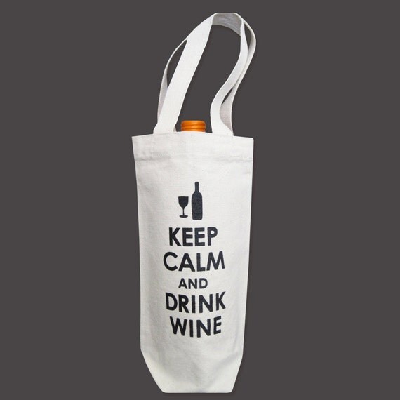 SALE Recycled Cotton Canvas Wine Bag Keep Calm & Drink by Towne9
