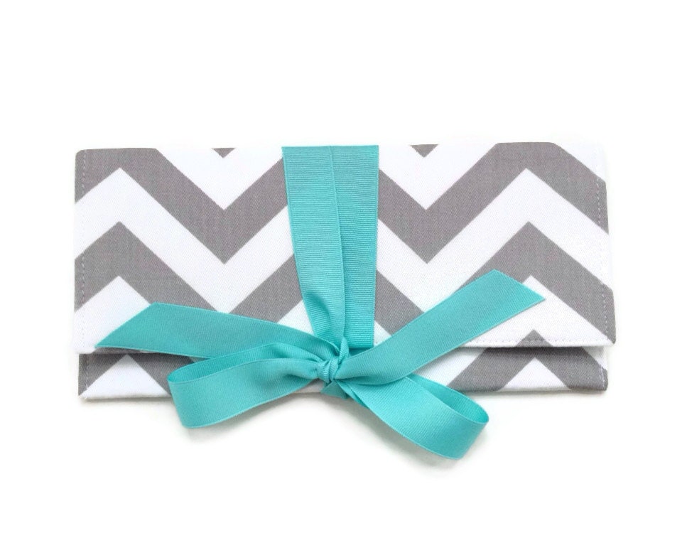 Chevron Stripe ALEXIS Clutch in gray and aqua