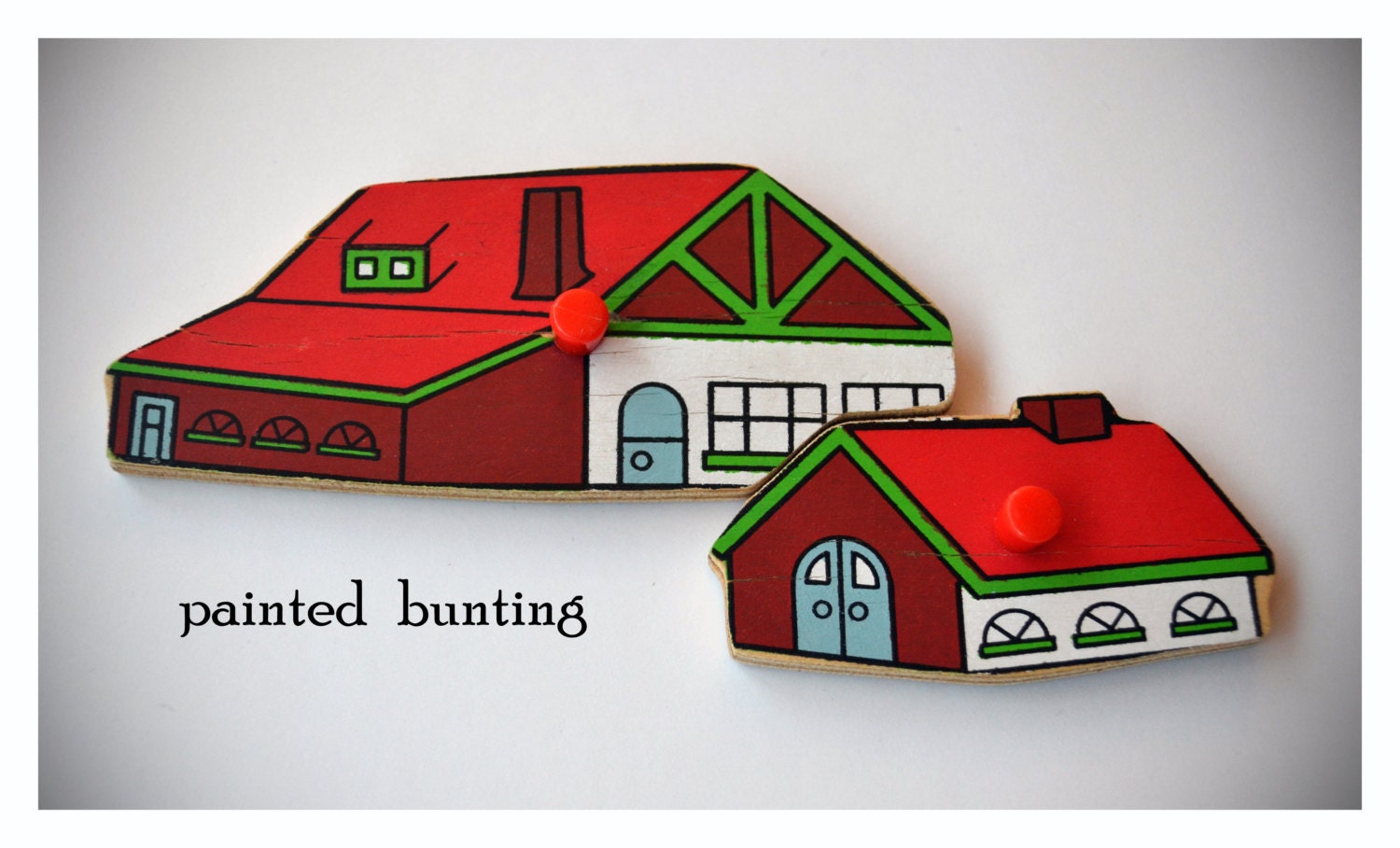 Vintage Wooden Puzzle Magnets - House & Barn