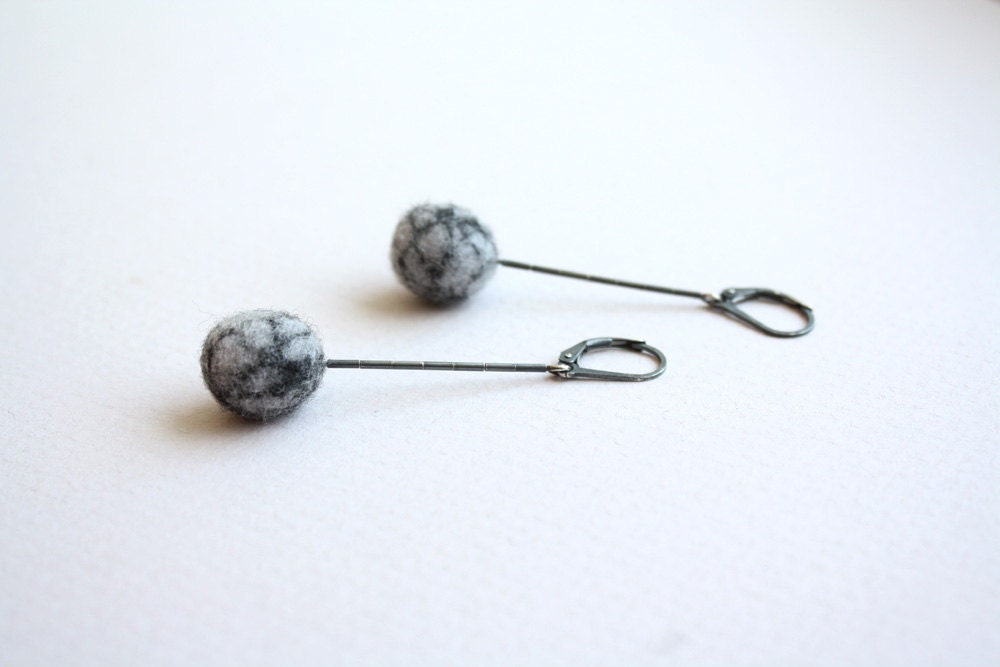 Felted Egg Earrings - Gray with Black on Headpin