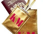 Sasha Leather Initial Luggage Tag TM and Mia Leather Passport Cover Set,  Personalized Leather  Passport Cover and Luggage Tag Set