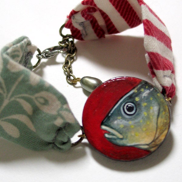 Original Painting Fabric Bracelet: Fish 1