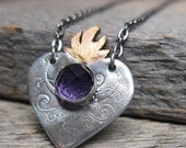 Sacred Heart - Amethyst Fire Necklace ... Handcrafted and Colored Recycled Fine Silver Heart