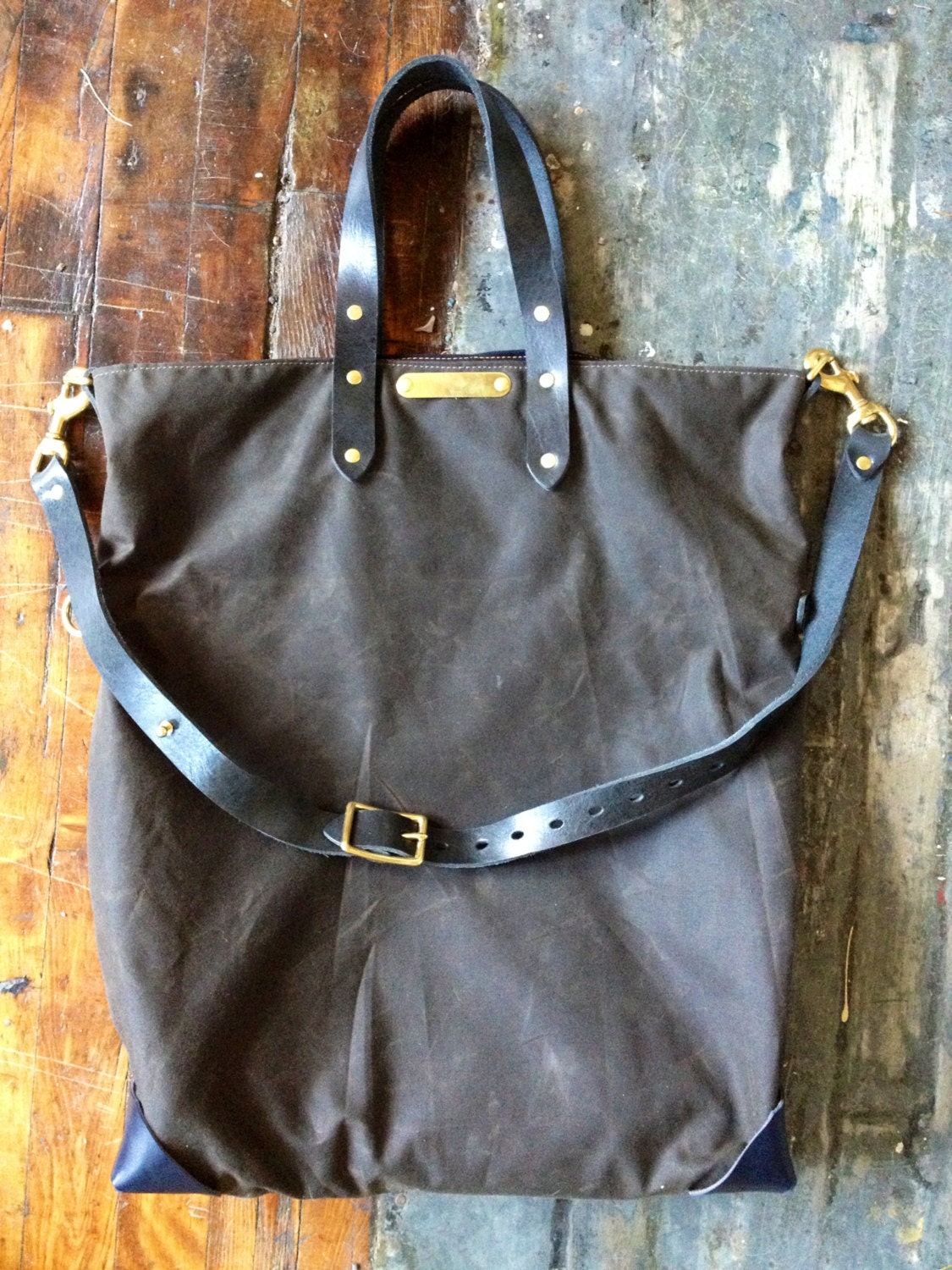Waxed canvas and leather errand tote