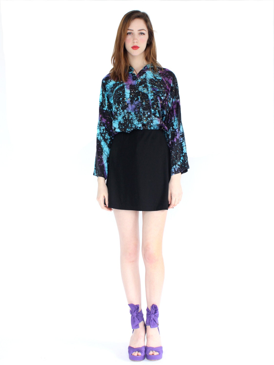vintage 90s tie dye splatter shirt / abstract dyed printed blouse