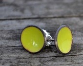 lime green enameled post earrings