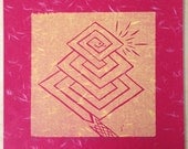 Lightning snake revival- Year of the snake woodcut print (Red)