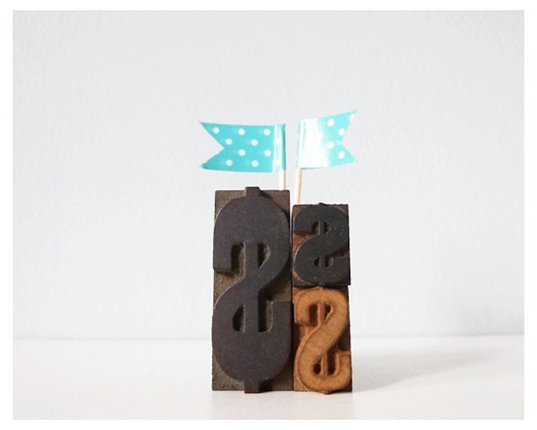 Dollar sign - vintage letterpress type set - typography home decor collectible