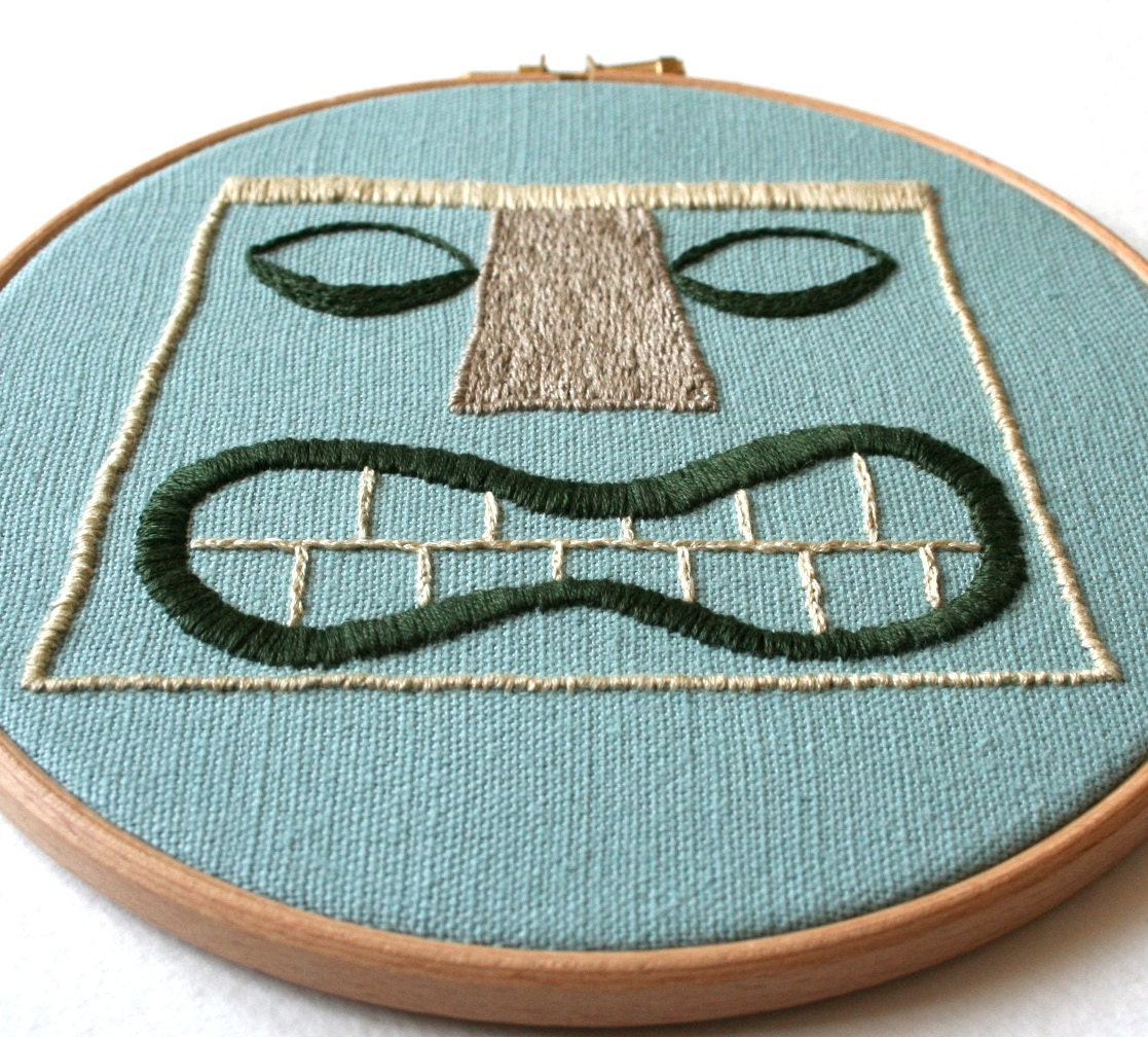 Tiki Head Hoop Art Hand Embroidery Wall Decoration