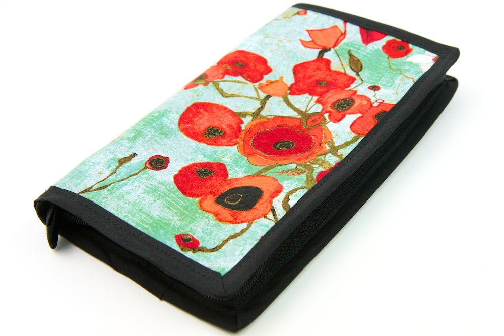ZIP AROUND Knitting Needle Case or Art Tool Organizer FIORI - 24 Black Pockets See-Thru Notions Zipper