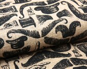 Printed Jute Burlap Fabric - Mustaches and Top Hats - by the yard