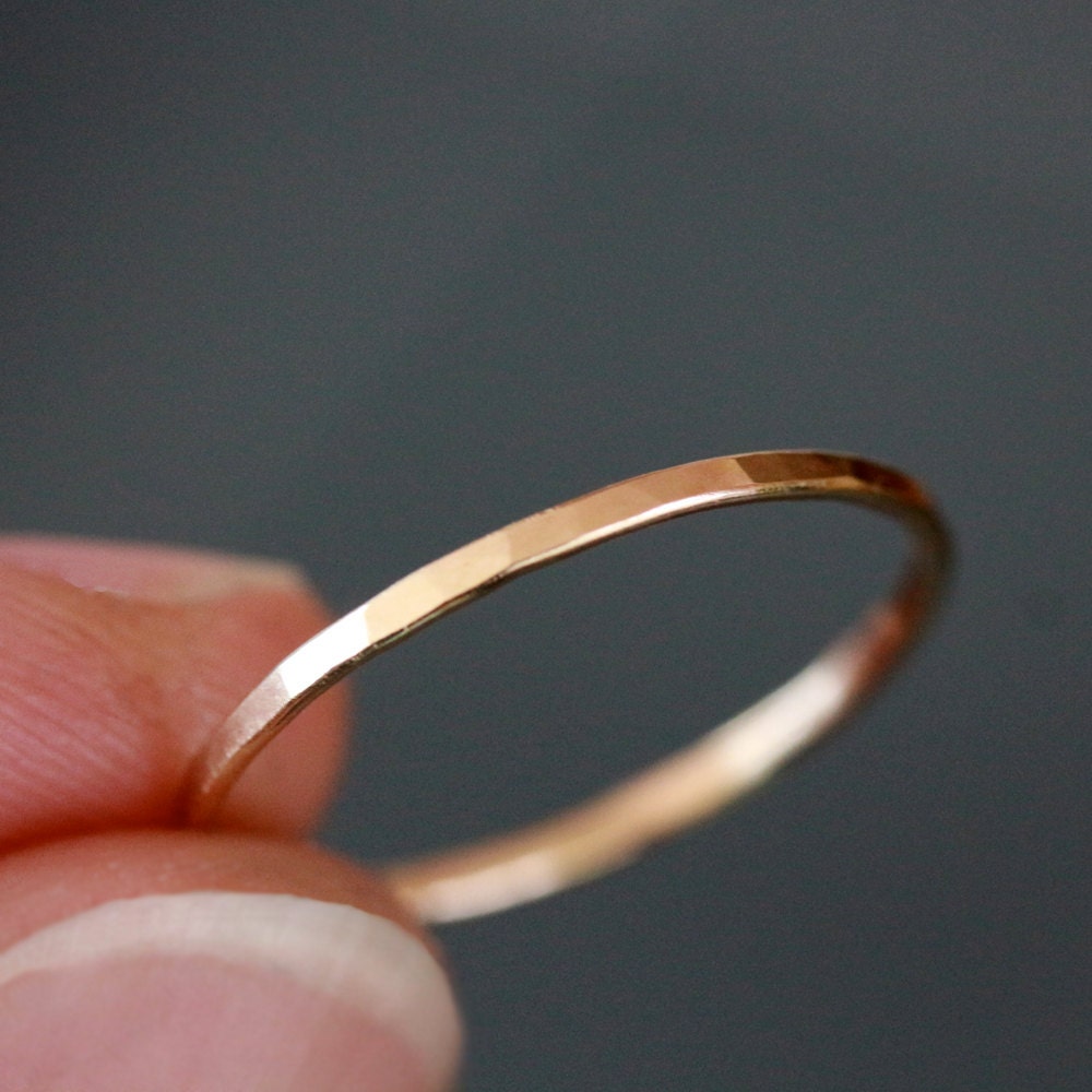 14k Gold Ring Hammered Facets Gold Band Slim Stacking Jewelry Recycled Gold Ethical Elegant Simple Handmade