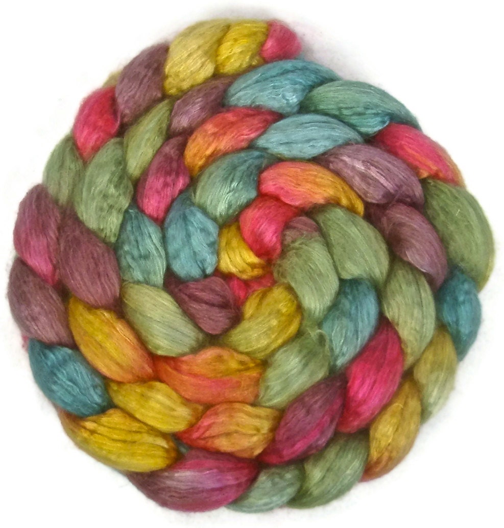 Handpainted Baby Camel Silk 50/50 Roving - 4 oz. ARCADE - Spinning Fiber