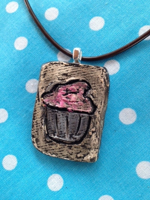 Strawberry Cupcake Ceramic Pendant Necklace