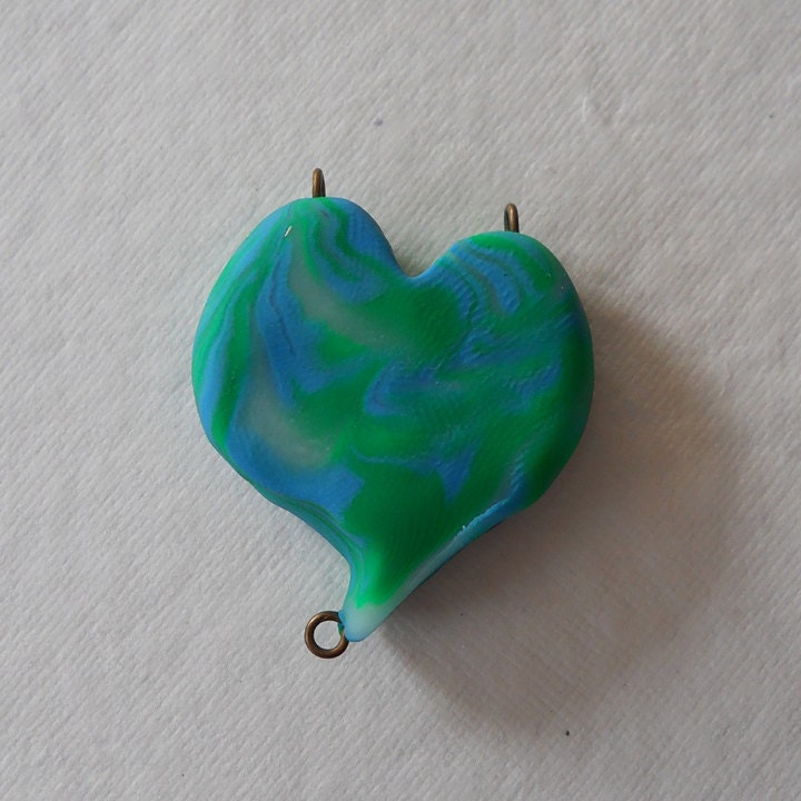 Earth Day Marbled Pendant in Green, Blue and White RUSTIC HEART