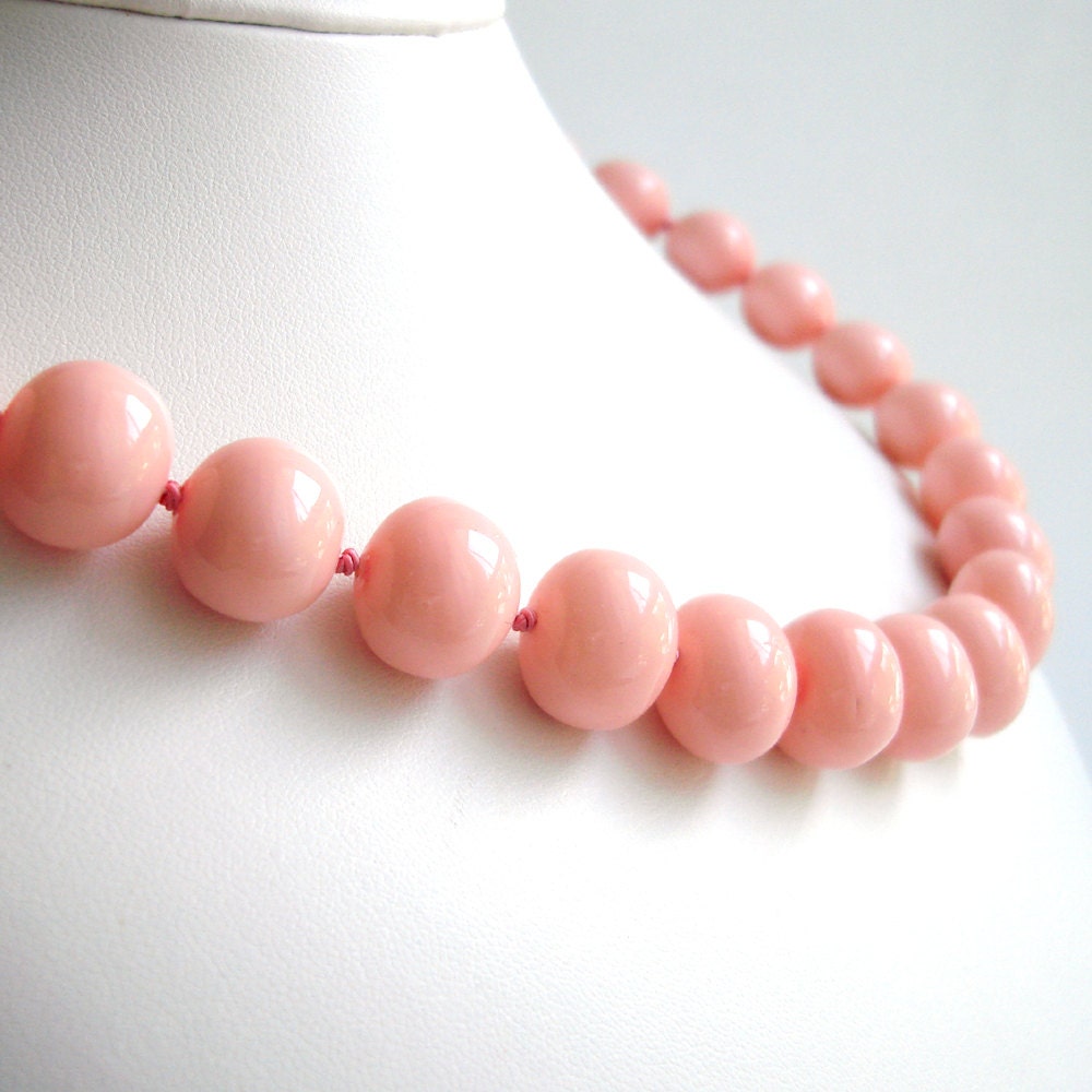 Necklace Soft Peach Pink Preppy Hand Knotted Silk Statement Fashion