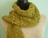 Dill Green Lacey Knit Scarf Openweave Cowl Wrap Soft 100% Cotton