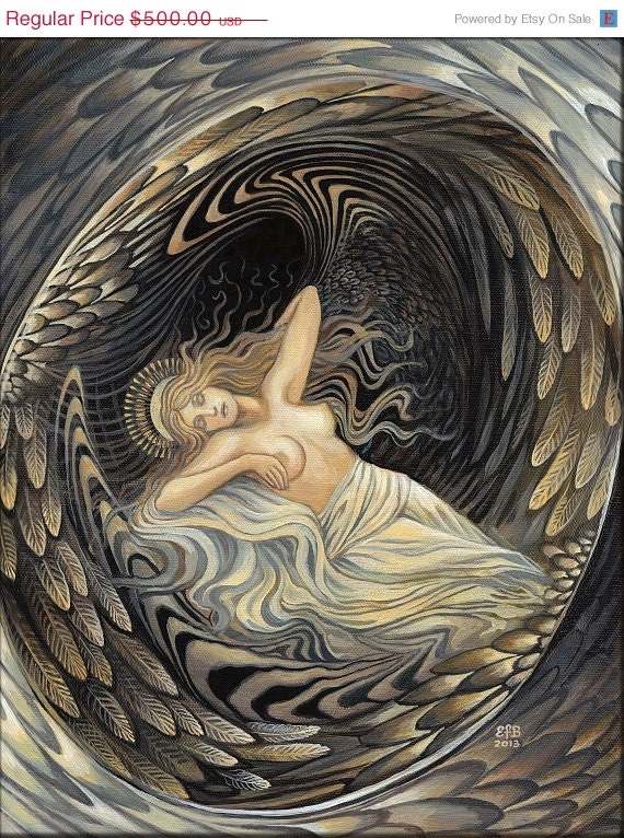 ON SALE Angel's Egg Original Acrylic Painting Goddess Art