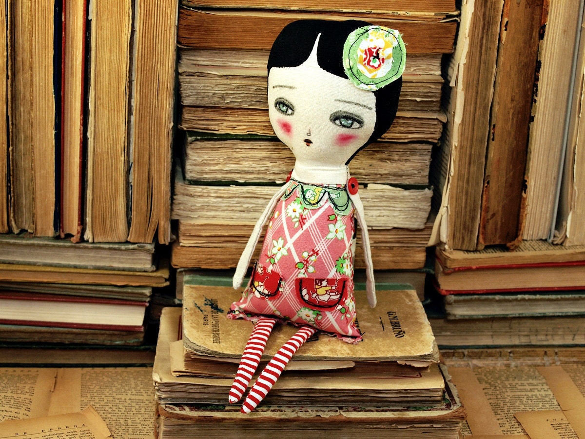EMILLE  - Original Handmade Fabric Doll by Danita Art (Approx. 12 Inches Tall)