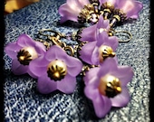Floral Cluster Chandelier Earrings in Purple