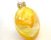 Handmade Ornament Yellow Easter Egg Glass Painted Inside OOAK Collectible Decoration