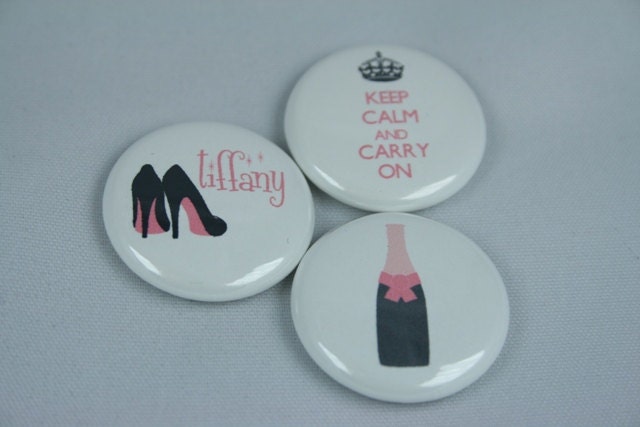 Personalized bridesmaids gift, Custom Magnets, set of 6 one inch magnets, bachelorette favor