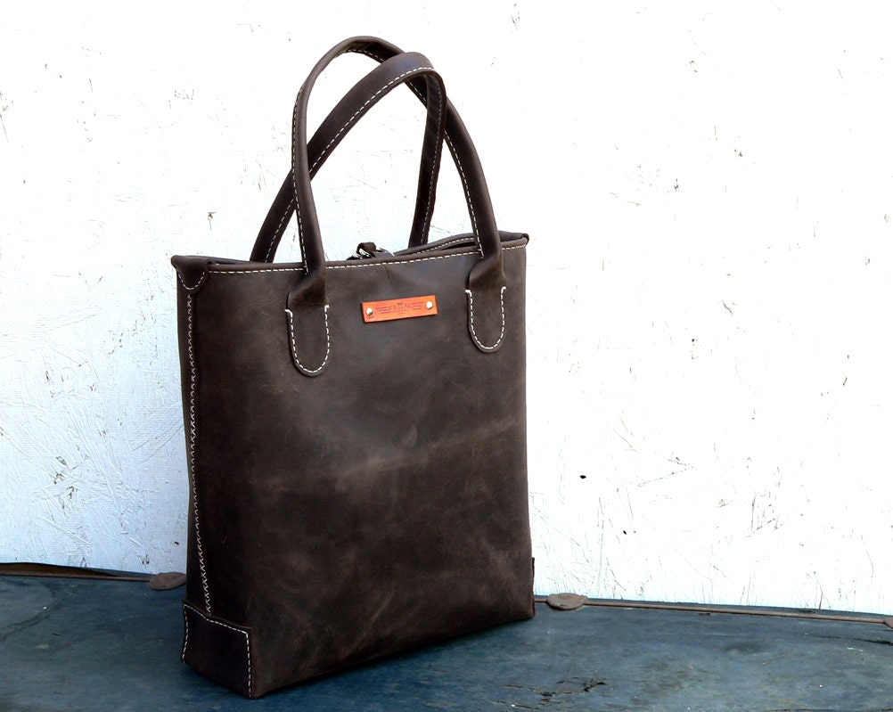 Hand Sewn Leather Tote Bag  Large Hand stitched leather Bag