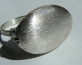 Large Sterling Silver Oval Bead Brushed Satin Finish Statement Ring Cocktail Ring Wire Wrapped in Sterling Silver Metal Ring