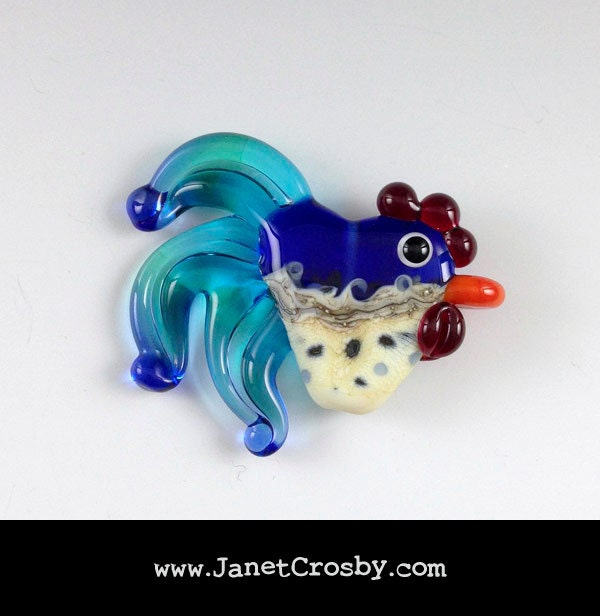 Deep Blue Sea Rooster - Glass Lampwork Chicken Bead