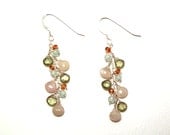 Sidonie - White sapphire, green apatite, blue calcite, and orange sapphire earrings