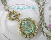 Antique Brass Locket Necklace - Anchor patina necklace, steampunk toggle, vintage inspired, Sailor charm necklace, Sail Away with Me