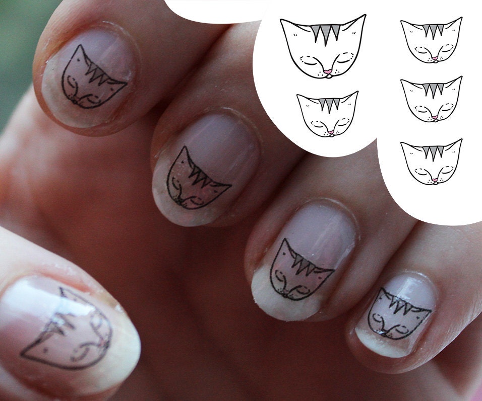 Cat Nail decals -  Water Transfer Nail Sticker - nail art - cat face
