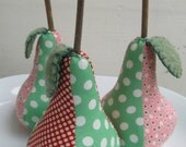 Trio of Fabric Polka Dot Pears in Pink Red and Green