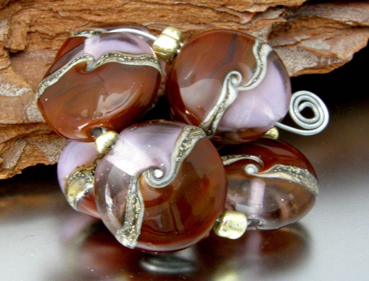 KILLERBEEDZ1 - Milk Chocolate and Cherry - 7 Button Lampwork Bead Set