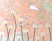 Amalie - Original Map Painting 8 x 8 - Paper Airplane Painting