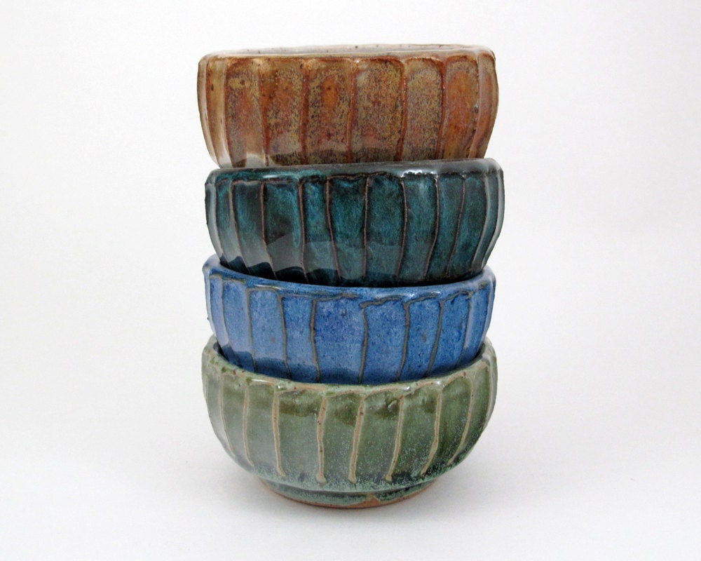 Sean and Grace's Prep Bowls - Small Snack Bowls - Multicolored - Multi Colored - Stoneware - Faceted - Fluted