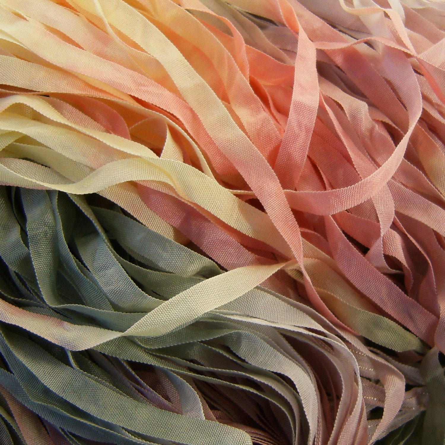 Hand Dyed Ribbon  SPRING BLOSSOMS  1/4 Inch 5 yards