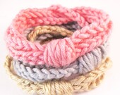 FOR SPRING Crochet Chain Cuff Bracelets - Set of 3 - Pink, Grey and Sand